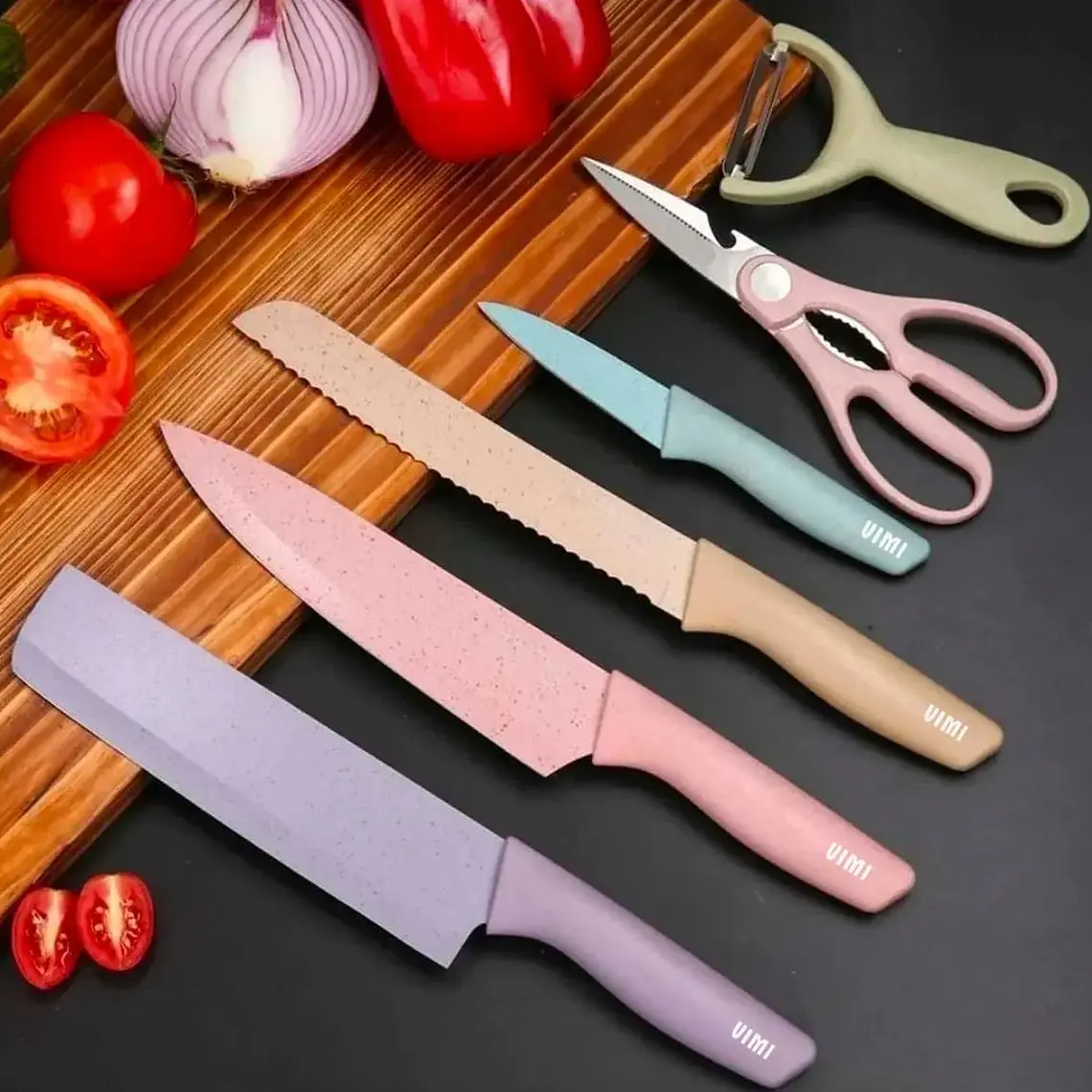 SET DE CUCHILLOS + TIJERAS + PELADOR MULTICOLOR (cajita mediana) MOD# ER-0278 ✂️ 🍴 7