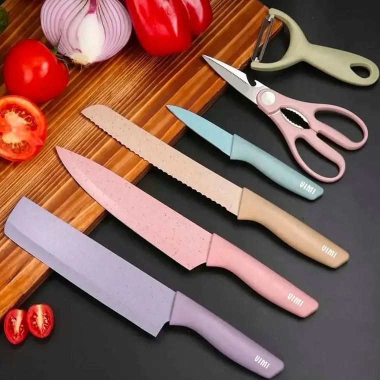 SET DE CUCHILLOS + TIJERAS + PELADOR MULTICOLOR (cajita mediana) MOD# ER-0278 ✂️ 🍴 7