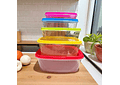 SET DE 5 TUPPER DIFERENTES TAMAÑOS/TAPAS DE COLORES (RECTANGULAR)