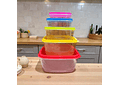 SET DE 5 TUPPER DIFERENTES TAMAÑOS/TAPAS DE COLORES (RECTANGULAR)