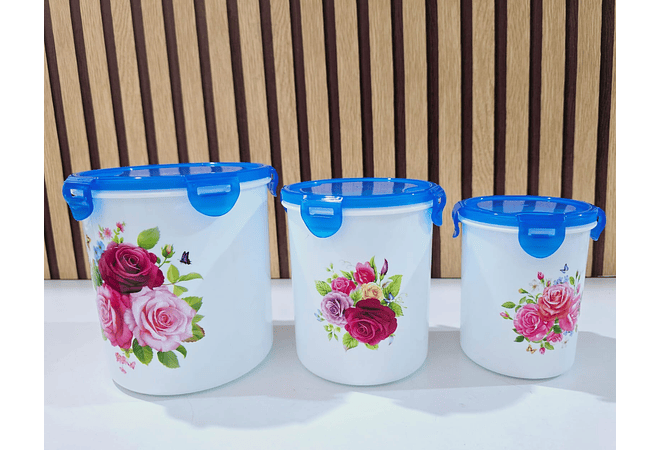 SET DE 3 TUPPER DISEÑO ROSAS 🌷✨