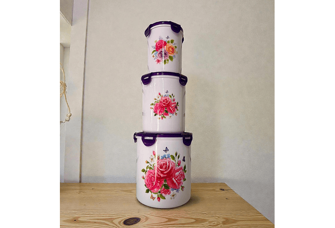 SET DE 3 TUPPER DISEÑO ROSAS 🌷✨