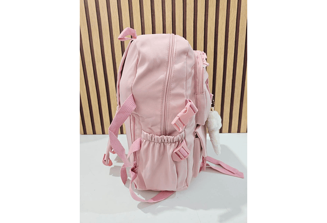 MOCHILA JUVENIL KAWAII CON PINES Y LLAVERO OSITO MOD# 637 (AGREGAR 3 PINES)