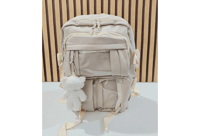 MOCHILA JUVENIL KAWAII CON PINES Y LLAVERO OSITO MOD# 637 (AGREGAR 3 PINES)