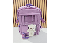MOCHILA JUVENIL KAWAII CON PINES Y LLAVERO OSITO MOD# 637 (AGREGAR 3 PINES)