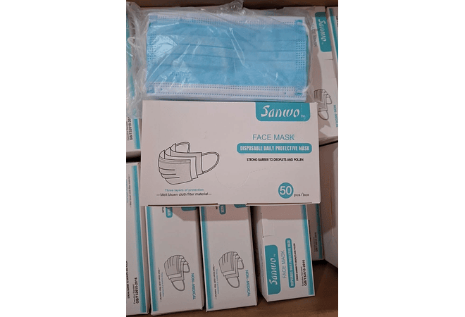 CAJITA CON 50 CUBREBOCAS TTP AZUL SANWO ADULTO