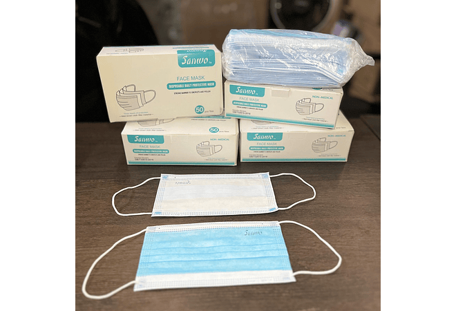 CAJITA CON 50 CUBREBOCAS TTP AZUL SANWO ADULTO