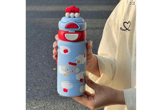 TERMO 550ML KAWAII PREMIUM DE T-BOX CON TAPA NUBECITA 3D MOD# TB2025-5012