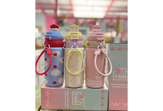 TERMO 550ML KAWAII PREMIUM DE T-BOX CON TAPA NUBECITA 3D MOD# TB2025-5012