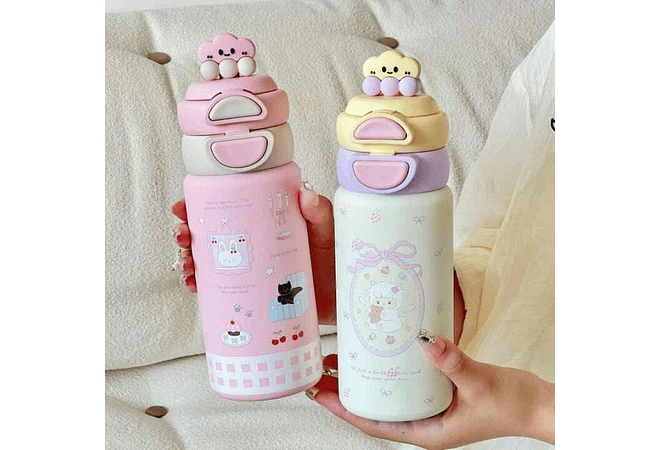 TERMO 550ML KAWAII PREMIUM DE T-BOX CON TAPA NUBECITA 3D MOD# TB2025-5012