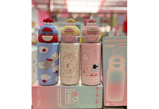 TERMO 550ML KAWAII PREMIUM DE T-BOX CON TAPA NUBECITA 3D MOD# TB2025-5012