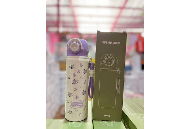 TERMO PREMIUM DE 500ML COQUETE FLORES/FRUTAS MOD# MXS-8844-500 (cajita verde)