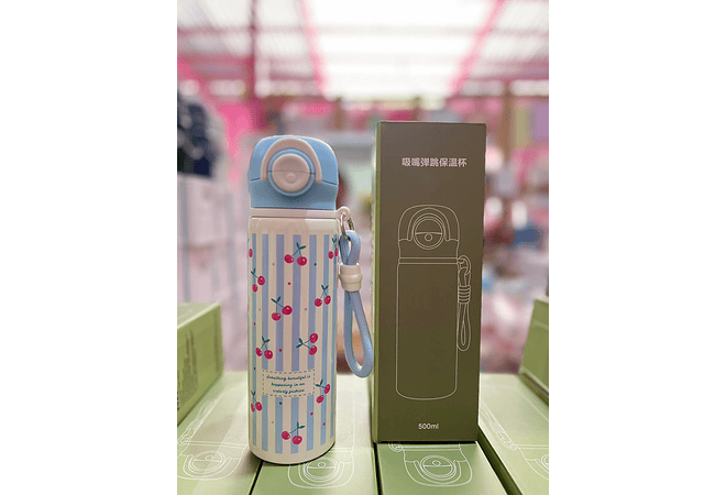 TERMO PREMIUM DE 500ML COQUETE FLORES/FRUTAS MOD# MXS-8844-500 (cajita verde)