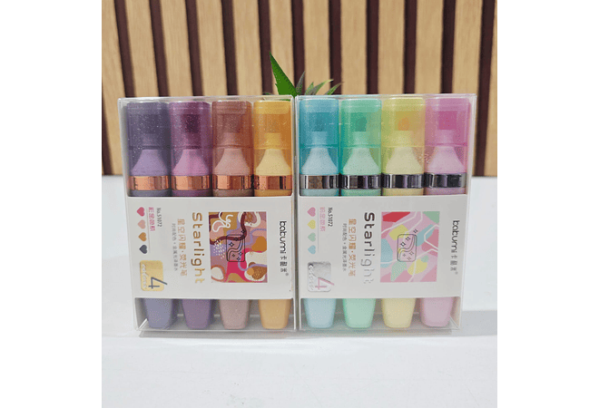 CAJITA CON 4 MARCATEXTOS GLITTER DOBLE PUNTA MOD# 51072