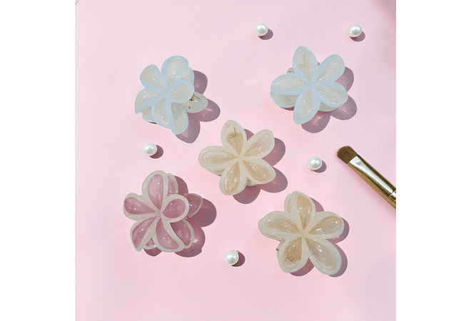 DOCENA PINZA GRANDE DISEÑO FLOR COLORES PASTEL SEMITRANSPARENTE MOD #ONE657C