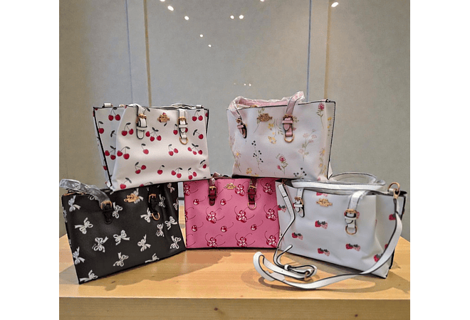 🍓🍒🌸 BOLSA DE MANO COACH TEMÁTICA FLORES / FRUTAS (INCLUYE COLGANTE) MOD #113   🌸🍒🍓