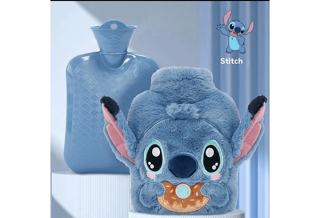 💙🍩BOLSA PARA AGUA CALIENTE CON FUNDA DE PELUCHE STITCH/DONA PARA ALIVIAR DOLORES Y MOLESTIAS MOD# PVC