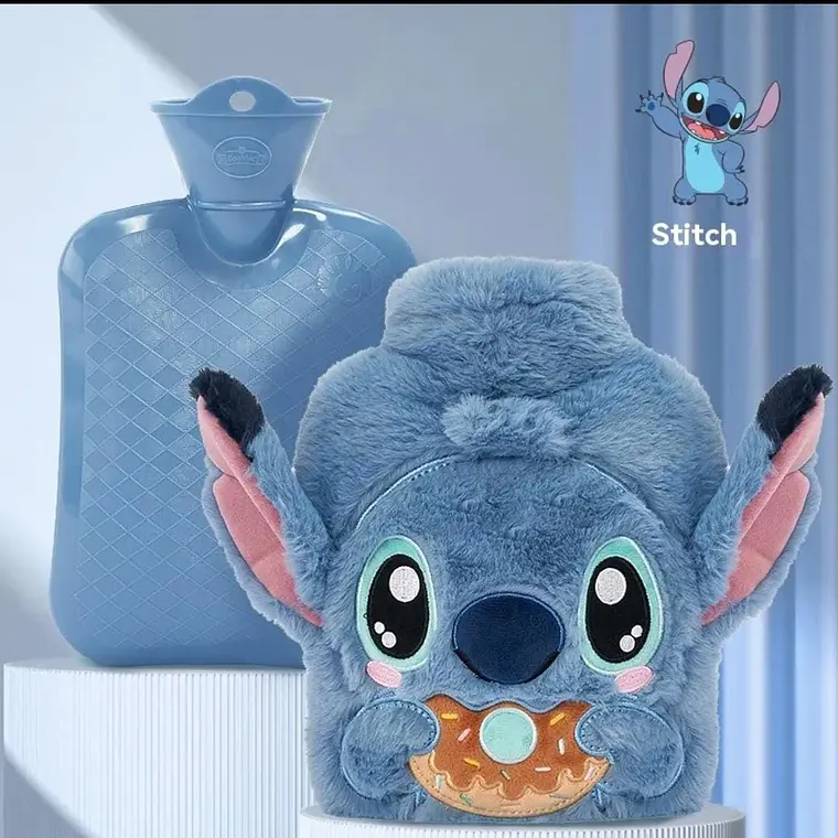 💙🍩COMPRESA BOLSA PARA AGUA CALIENTE CON FUNDA DE PELUCHE STITCH/DONA PARA ALIVIAR DOLORES Y MOLESTIAS MOD# PVC 6
