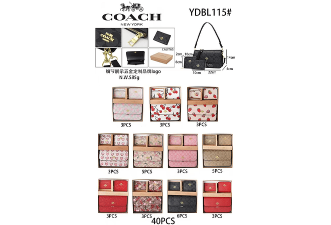 SET DE 3PZ CROSS BODY + MONEDERO+ TARJETERO IMITACIÓN COACH MOD# YDBL115