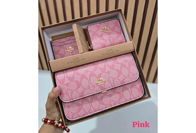 SET DE 3PZ CROSS BODY + MONEDERO+ TARJETERO IMITACIÓN COACH MOD# YDBL115