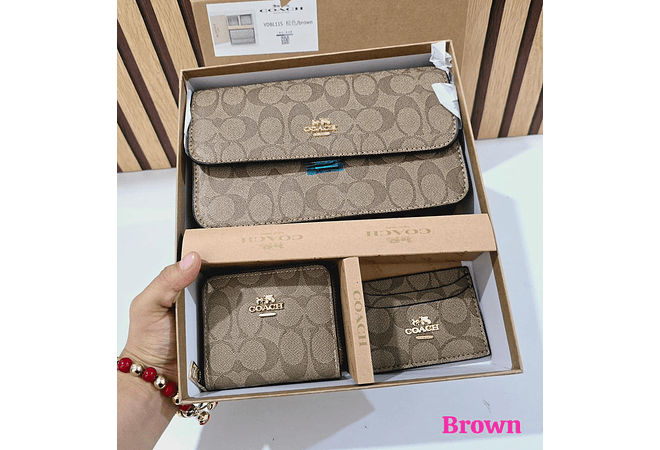 SET DE 3PZ CROSS BODY + MONEDERO+ TARJETERO IMITACIÓN COACH MOD# YDBL115