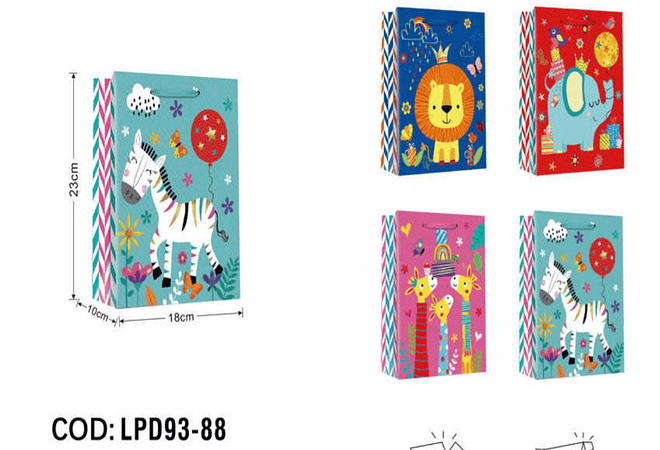 BOLSA PARA REGALO DISEÑO ANIMALITOS MOD# LPD93-88  🦁 🦓🐘🦒