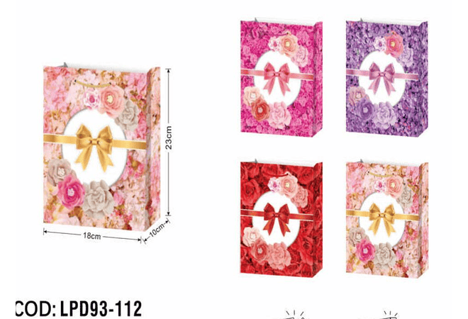 BOLSA PARA REGALO DISEÑO FLORES/ MOÑO MOD# LPD93-112  💝 💐 🎁