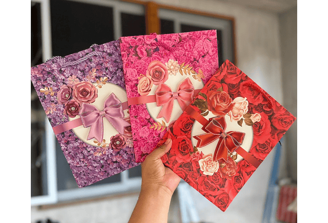 BOLSA PARA REGALO DISEÑO FLORES/ MOÑO MOD# LPD93-112  💝 💐 🎁