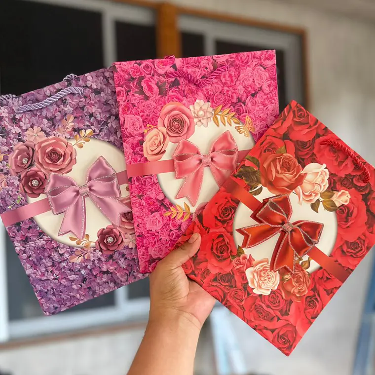 BOLSA PARA REGALO DISEÑO FLORES/ MOÑO MOD# LPD93-112  💝 💐 🎁 2