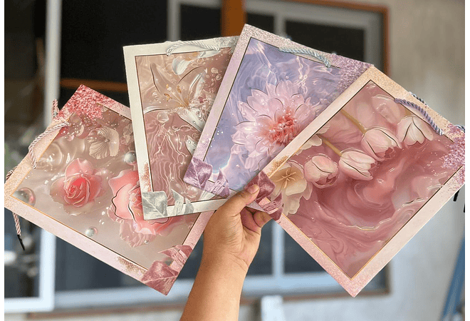 BOLSA PARA REGALO DISEÑO FLORES MOD# LPD93-118  💐 🌷🎁