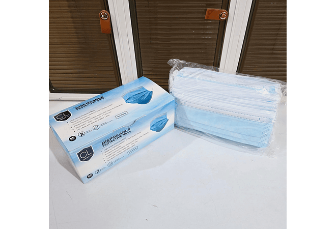 🩵 CAJITA CON 50 CUBREBOCAS AZULES TRICAPA PARA ADULTOS🩵