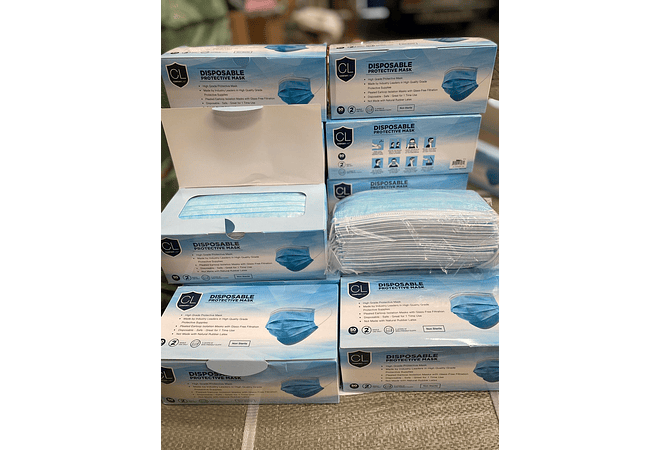 🩵 CAJITA CON 50 CUBREBOCAS AZULES TRICAPA PARA ADULTOS🩵