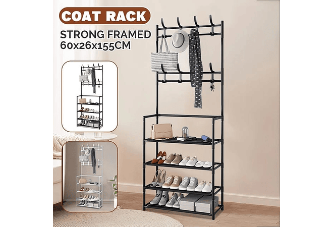 PERCHERO CON GANCHOS Y ESPACIO PARA ZAPATOS 3 EN 1 MOD#ZPT5  👞👠