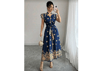 VESTIDO LARGO ESTAMPADO FLORES TALLA MEDIANA MOD# Y5432🌼👗