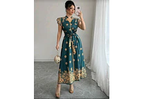 VESTIDO LARGO ESTAMPADO FLORES TALLA MEDIANA MOD# Y5432🌼👗