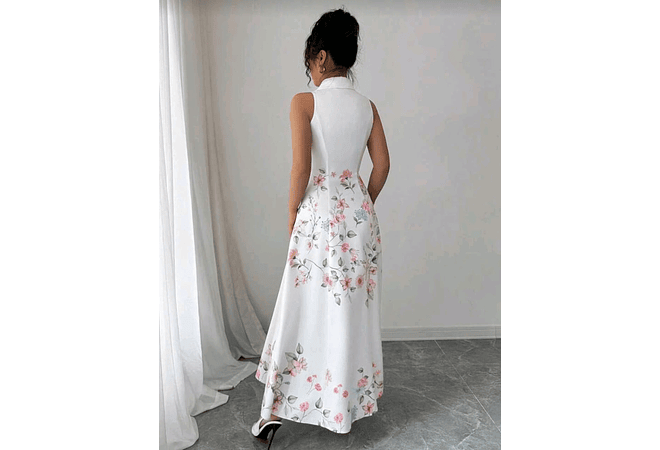 VESTIDO LARGO BLANCO CON FLORES SIN MANGAS T/CHICA MOD# MW250331 🌸