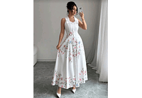 VESTIDO LARGO BLANCO CON FLORES SIN MANGAS T/CHICA MOD# MW250331 🌸