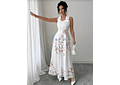 VESTIDO LARGO BLANCO CON FLORES SIN MANGAS T/CHICA MOD# MW250331 🌸