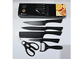 SET DE CUCHILLOS + TIJERAS + PELADOR (NEGROS) Cajita negra MOD# ER-0238A 🥒🥭