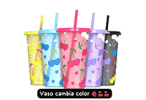 PAQ DE 5 VASOS MÁGICOS DE 750ML DISEÑO CEREZAS MOD# 923(1 de c/color)🍒