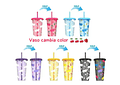 PAQ DE 5 VASOS MÁGICOS DE 750ML DISEÑO CEREZAS MOD# 923(1 de c/color)🍒