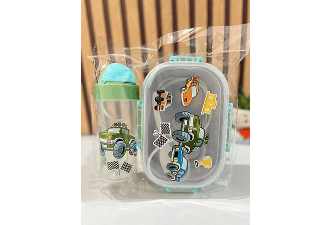 🍋‍🟩SET DE TUPPER TÉRMICO + VASO  DISEÑOS PERSONAJES MOD# 25-FH-093🥤