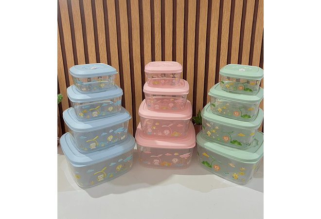 🦁SET DE 4 TUPPER CON ESTAMPADO ANIMALITOS (SELVA) MOD# 25-BXH-001