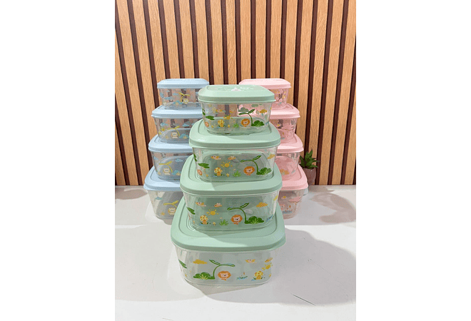 🦁SET DE 4 TUPPER CON ESTAMPADO ANIMALITOS (SELVA) MOD# 25-BXH-001