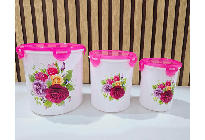 SET DE 3 TUPPER DISEÑO ROSAS  🌷✨
