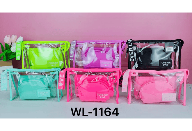 SET DE 3 COSMETIQUERAS (TRANSPARENTE FOREVER LOVE) MOD# WK-1164💋