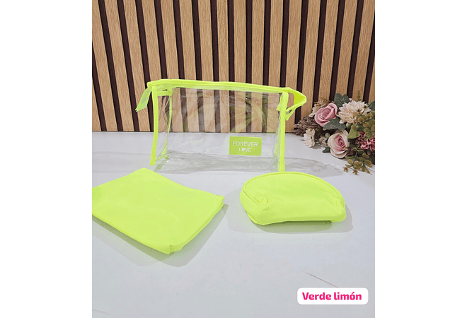 SET DE 3 COSMETIQUERAS (TRANSPARENTE FOREVER LOVE) MOD# WK-1164💋