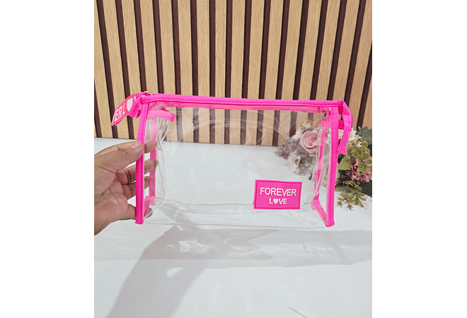SET DE 3 COSMETIQUERAS (TRANSPARENTE FOREVER LOVE) MOD# WK-1164💋