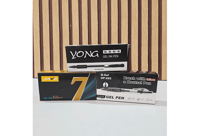 CAJITA CON 12 LAPICEROS TINTA NEGRA DE GEL MOD# BRUSH, YONG, JIAWEY