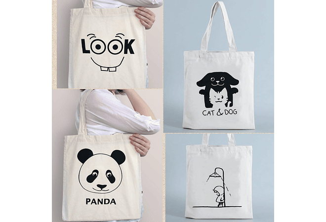 BOLSA DE MANTA BEIGE VARIOS DIBUJOS